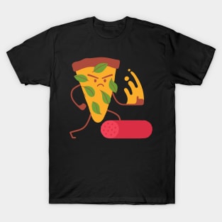 Funny Cartoon Pizza Karate Chop T-Shirt